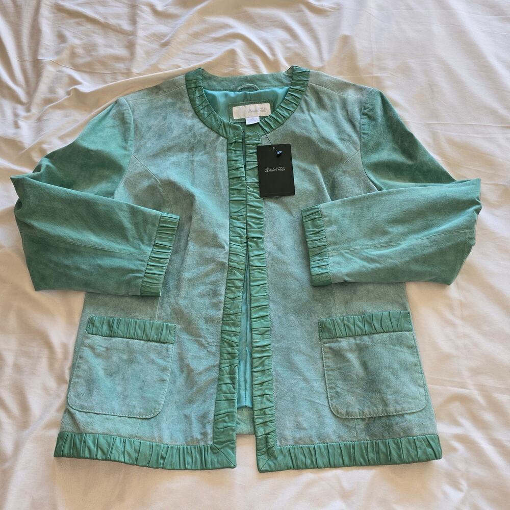 MARSHALL FIELDS (1959) NWT Vintage Teal Suede & Leather Trim Jacket size 16
